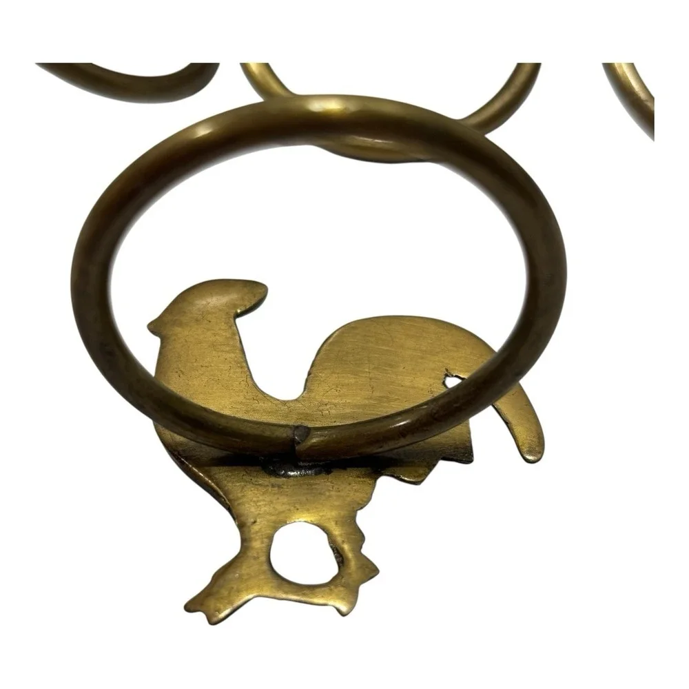 4 Vintage Brass Rooster Design Napkin Rings Farm Bird Chicken Decor‎